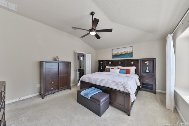 5327 Gemsbuck Chase, San Antonio, TX 78251 - bedroom with lofted ceiling, light colored carpet, a ceiling fan, and baseboards
