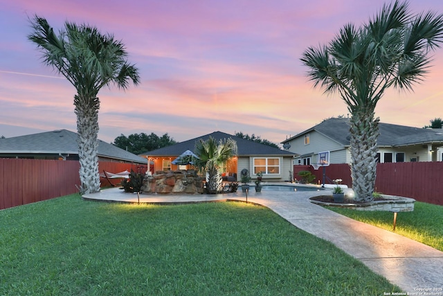 5327 Gemsbuck Chase, San Antonio, TX 78251 - yard at dusk with a patio