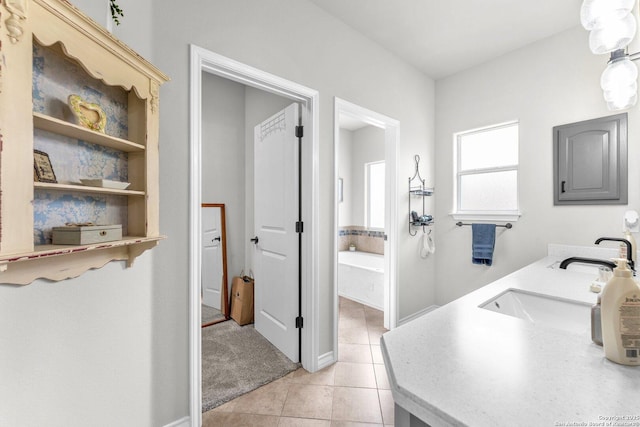 1216 Windy Dawn, Seguin, TX 78155 - full bath with tile patterned floors, a bath, and double vanity