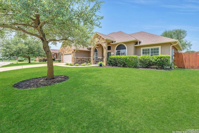 1216 Windy Dawn, Seguin, TX 78155 - view of front facade with a garage, concrete driveway, stucco siding, and stone siding