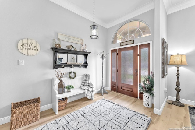 1216 Windy Dawn, Seguin, TX 78155 - entrance foyer with crown molding, wood finished floors, and baseboards