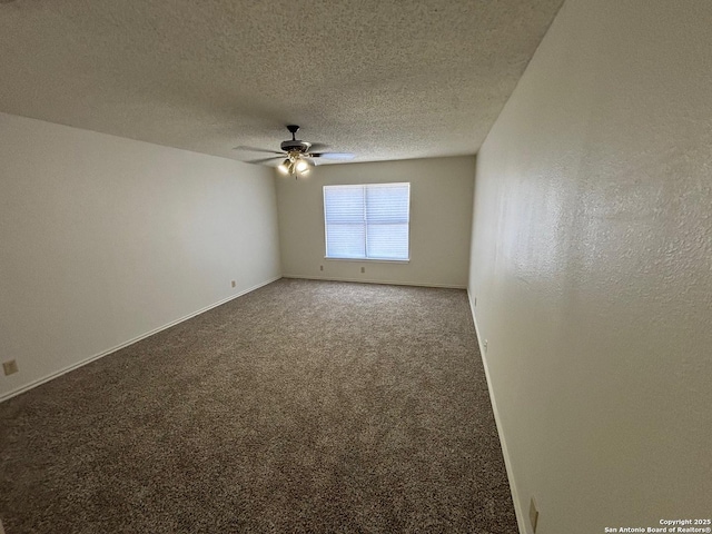 7835 Ruby Mdw, San Antonio, TX 78251 - empty room featuring ceiling fan, carpet, baseboards, and a textured ceiling