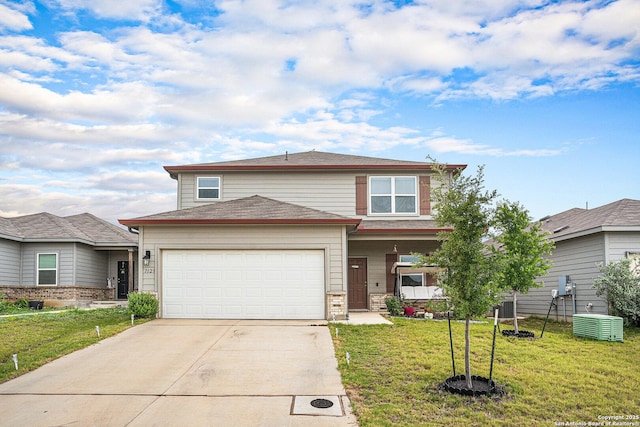 7129 Pisces, Converse, TX 78109 - view of front facade with a front lawn, driveway, a garage, and cooling unit