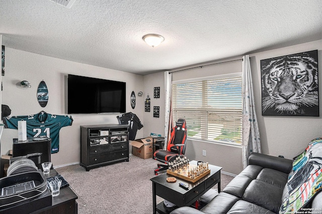 7129 Pisces, Converse, TX 78109 - living area with a textured ceiling, carpet flooring, and baseboards