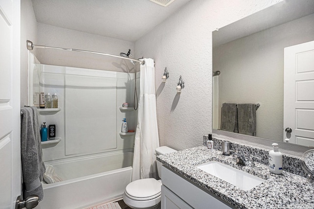 7129 Pisces, Converse, TX 78109 - bathroom with a textured wall, shower / tub combo, vanity, and toilet