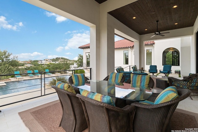 23510 Avila, San Antonio, TX 78255 - view of patio / terrace featuring ceiling fan, outdoor dining area, and a balcony