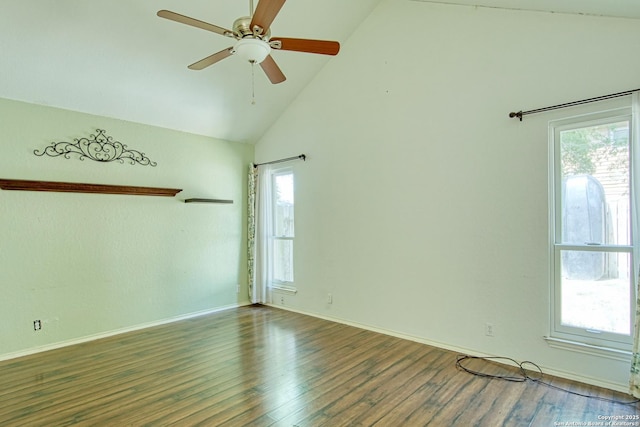 15018 Miss Ellie Dr, San Antonio, TX 78247 - empty room with wood finished floors, healthy amount of natural light, ceiling fan, and high vaulted ceiling