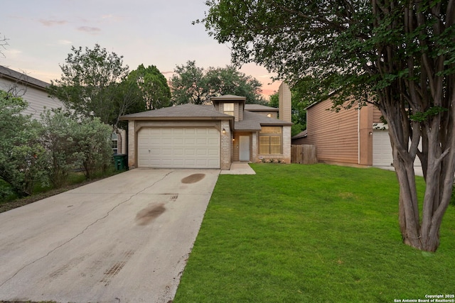 9387 Village Lance, San Antonio, TX 78250 - view of front of property featuring brick siding, a garage, driveway, and roof with shingles
