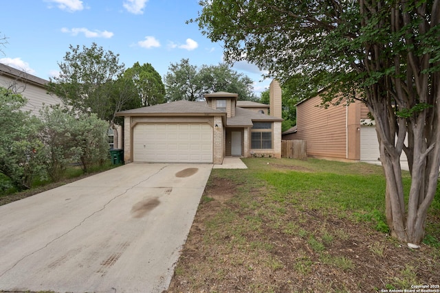 9387 Village Lance, San Antonio, TX 78250 - view of front of property with brick siding, a garage, concrete driveway, and a shingled roof