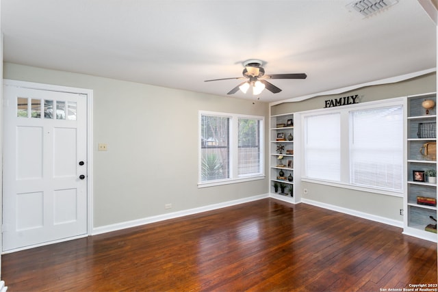 305 Kendalia, San Antonio, TX 78214 - foyer entrance featuring a ceiling fan, hardwood / wood-style flooring, and baseboards