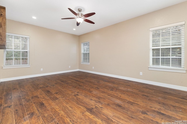 22919 Hightop, Elmendorf, TX 78112 - spare room featuring ceiling fan, dark wood-type flooring, baseboards, and recessed lighting