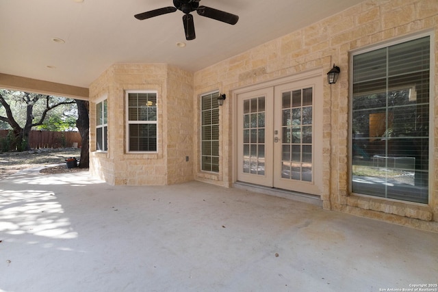22919 Hightop, Elmendorf, TX 78112 - view of patio / terrace with french doors and a ceiling fan