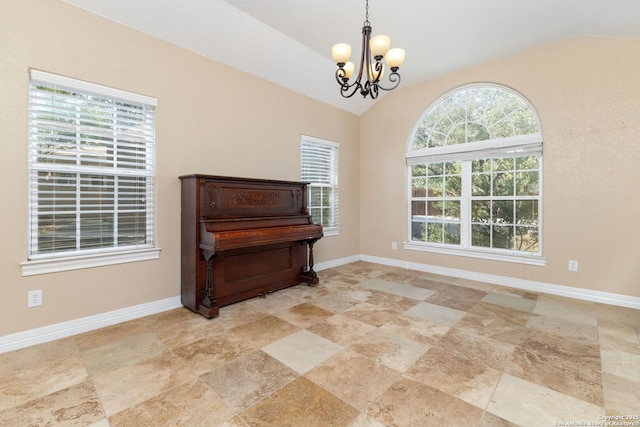 22919 Hightop, Elmendorf, TX 78112 - sitting room with vaulted ceiling, a chandelier, and baseboards