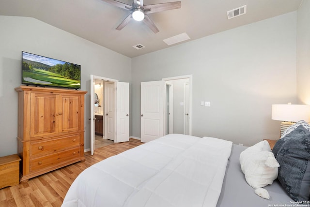 1926 Kalli Jo Ln, New Braunfels, TX 78130 - bedroom with light wood-type flooring, a ceiling fan, and ensuite bathroom