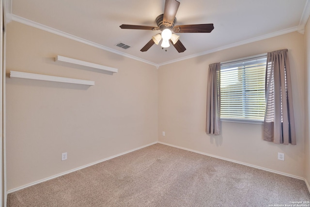 2392 Medina, New Braunfels, TX 78130 - carpeted spare room with ornamental molding, ceiling fan, and baseboards