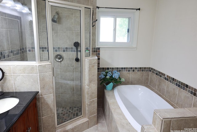 215 Five Oaks, San Antonio, TX 78209 - bathroom with a garden tub, a shower stall, and vanity