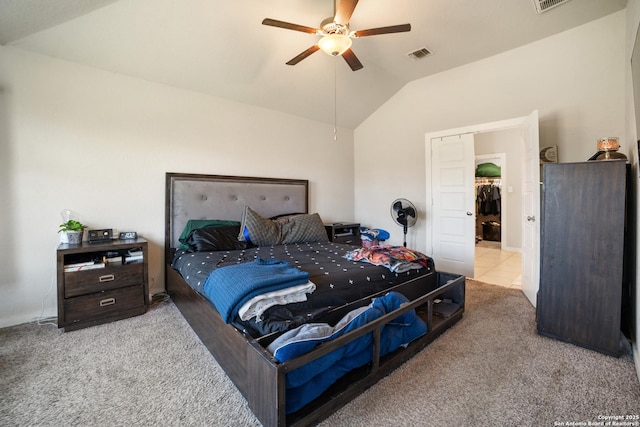 6907 Emerald Vly, San Antonio, TX 78242 - carpeted bedroom with vaulted ceiling and a ceiling fan