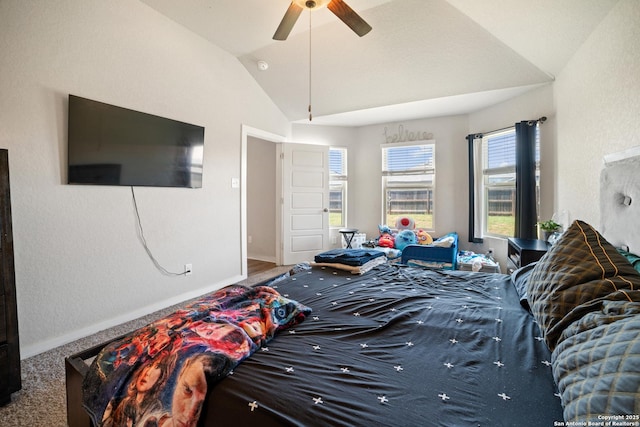 6907 Emerald Vly, San Antonio, TX 78242 - bedroom with vaulted ceiling, baseboards, and ceiling fan