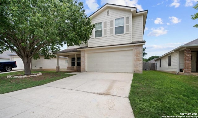 4039 Privet, San Antonio, TX 78259 - traditional-style house featuring an attached garage, brick siding, driveway, and a front yard