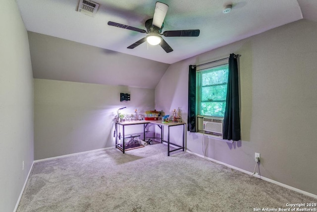 289 Deer Slayer, Seguin, TX 78155 - carpeted office with a ceiling fan, vaulted ceiling, baseboards, and cooling unit