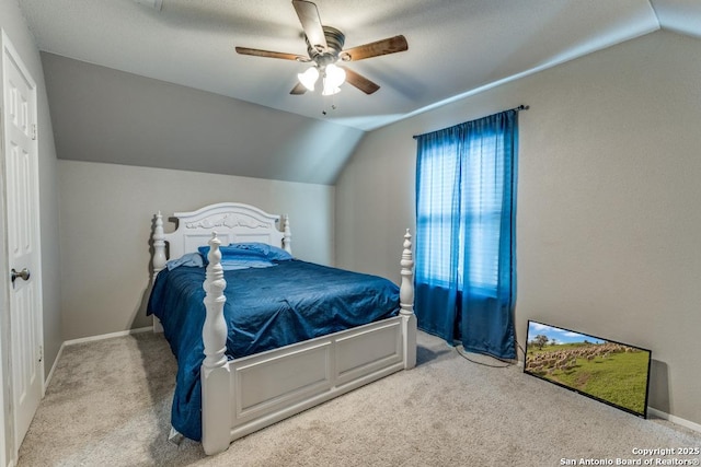 289 Deer Slayer, Seguin, TX 78155 - carpeted bedroom featuring vaulted ceiling, ceiling fan, and baseboards
