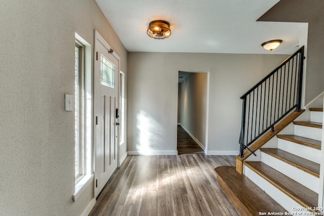 289 Deer Slayer, Seguin, TX 78155 - entryway with wood finished floors, healthy amount of natural light, stairway, and baseboards