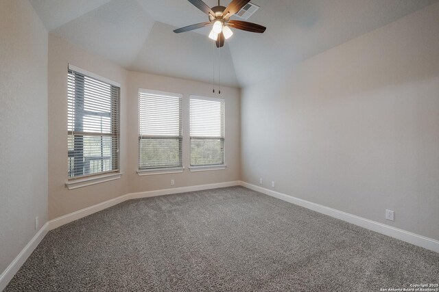 25448 River Ledge, San Antonio, TX 78255 - carpeted spare room with lofted ceiling, ceiling fan, and baseboards