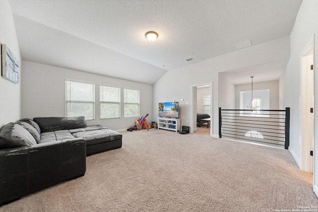 375 Sonata Cyn, Spring Branch, TX 78070 - living area featuring carpet, lofted ceiling, and baseboards