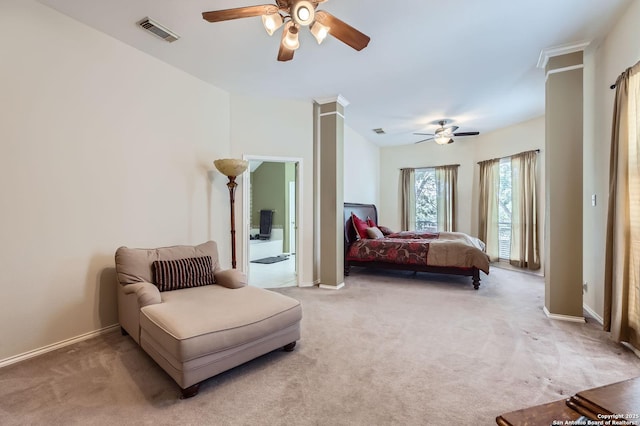1730 Escada, San Antonio, TX 78258 - bedroom with light carpet, ceiling fan, and baseboards