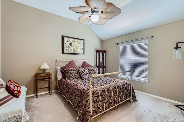 1730 Escada, San Antonio, TX 78258 - bedroom featuring light carpet, lofted ceiling, baseboards, multiple windows, and ceiling fan