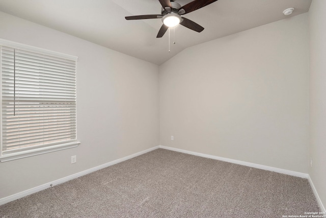 3065 Charyn Way, New Braunfels, TX 78132 - unfurnished room featuring carpet, ceiling fan, vaulted ceiling, and baseboards