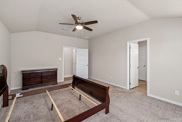 3065 Charyn Way, New Braunfels, TX 78132 - bedroom with vaulted ceiling, carpet floors, baseboards, and ceiling fan