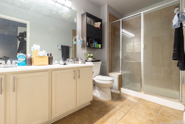 2547 Grayson, San Antonio, TX 78232 - full bathroom featuring tile patterned floors, vanity, a shower stall, and toilet