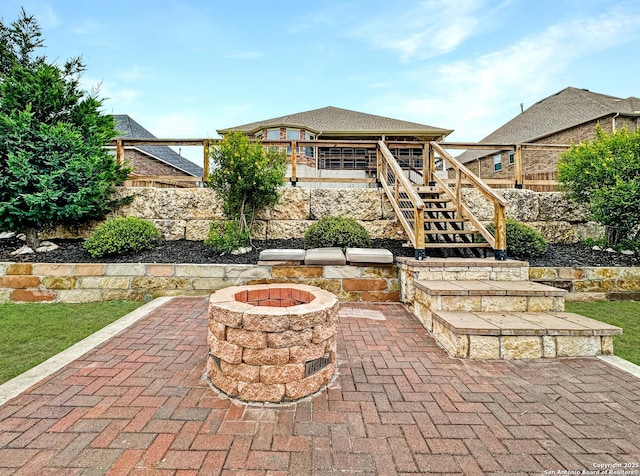 2826 Running Fawn, San Antonio, TX 78261 - view of patio / terrace featuring stairs and a fire pit