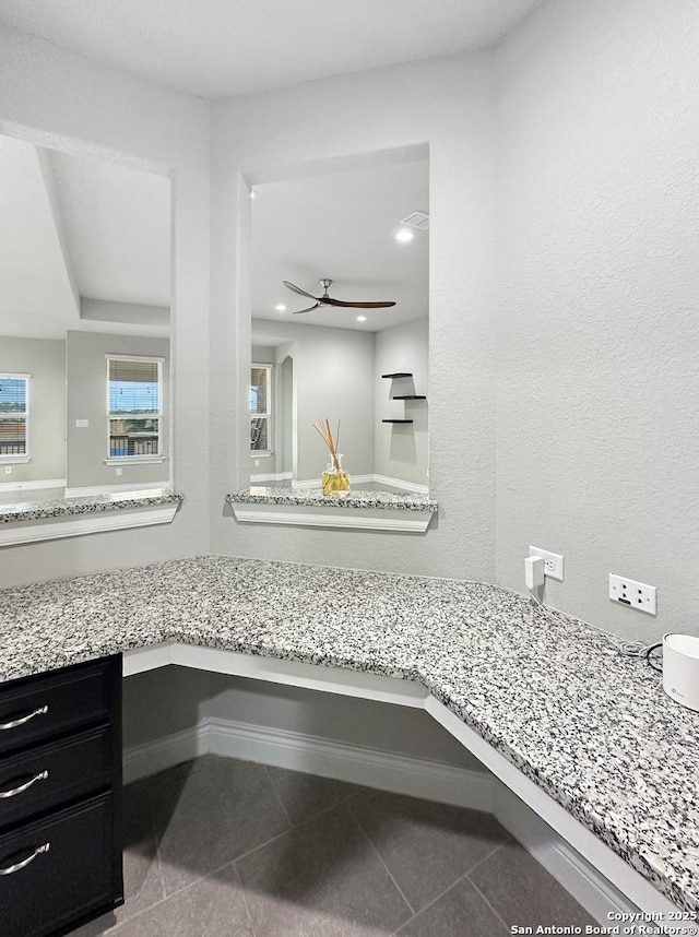 2826 Running Fawn, San Antonio, TX 78261 - bathroom with a ceiling fan, tile patterned flooring, vanity, and recessed lighting