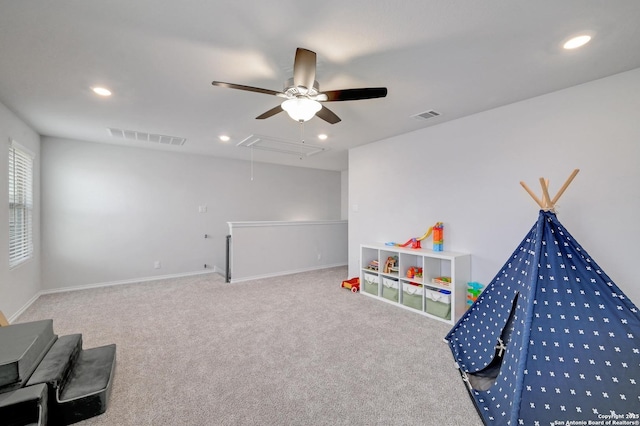 14468 Gecko Lndg, San Antonio, TX 78253 - game room with attic access, a ceiling fan, recessed lighting, carpet, and baseboards