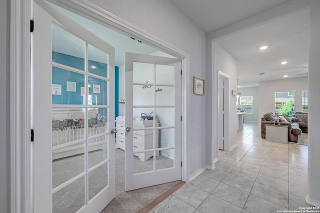 14468 Gecko Lndg, San Antonio, TX 78253 - hall with french doors, baseboards, and recessed lighting
