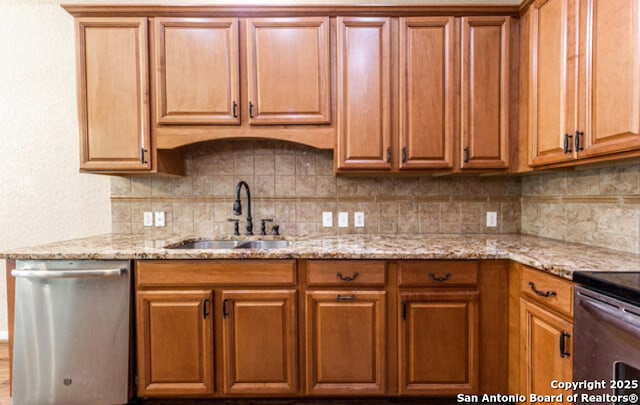 1210 Magellan, Windcrest, TX 78239 - kitchen featuring appliances with stainless steel finishes, a sink, tasteful backsplash, and light stone counters