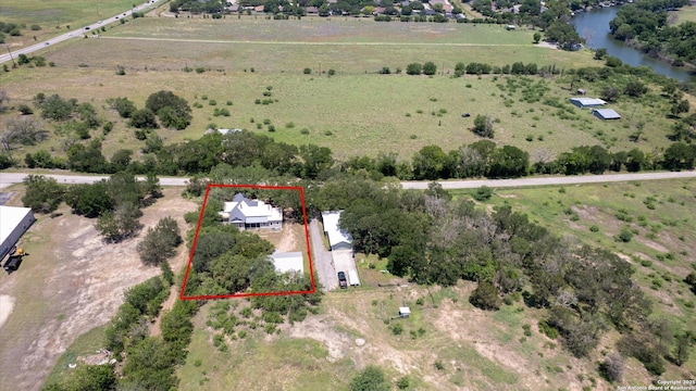 160 E Klein, New Braunfels, TX 78130 - aerial view of sparsely populated area featuring a large body of water and property boundaries highlighted