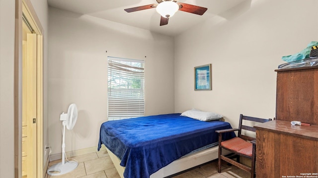 160 E Klein, New Braunfels, TX 78130 - tiled bedroom featuring baseboards and ceiling fan