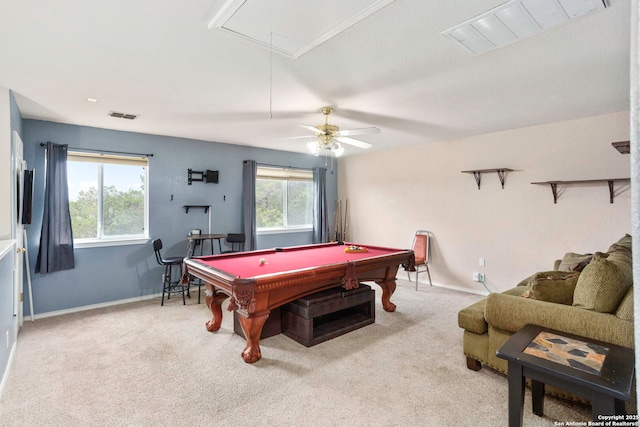 4222 Manitou Bay, San Antonio, TX 78259 - game room featuring attic access, billiards table, healthy amount of natural light, and carpet