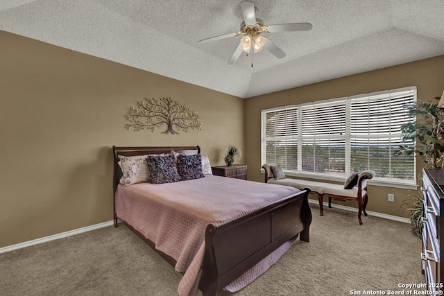 821 Lakeview, Canyon Lake, TX 78133 - bedroom with light colored carpet, a textured ceiling, baseboards, and ceiling fan