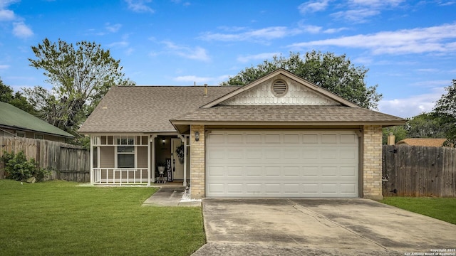 12102 Stoney Cir, San Antonio, TX 78247 - ranch-style home with a shingled roof, driveway, an attached garage, and a porch