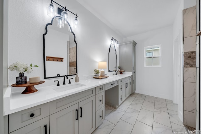 104 Bayberry Ct, La Vernia, TX 78121 - full bath featuring double vanity and marble finish flooring