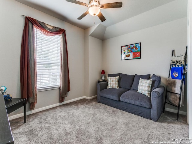 5344 Jasmine, Bulverde, TX 78163 - living area with a ceiling fan, carpet floors, and baseboards