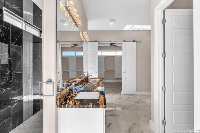 142 Wizard, Spring Branch, TX 78070 - hall with marble tiled flooring, a sink, recessed lighting, and baseboards