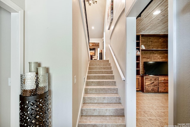 3811 E Songbird Ln, San Antonio, TX 78229 - stairway featuring tile patterned floors and recessed lighting
