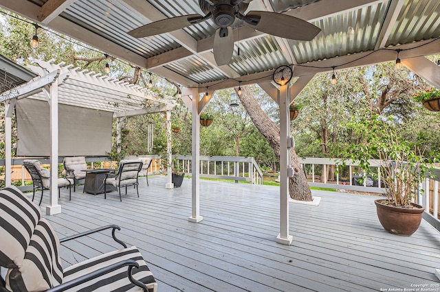 2334 Creekside Bnd, San Antonio, TX 78259 - deck featuring a pergola, a ceiling fan, and a fire pit