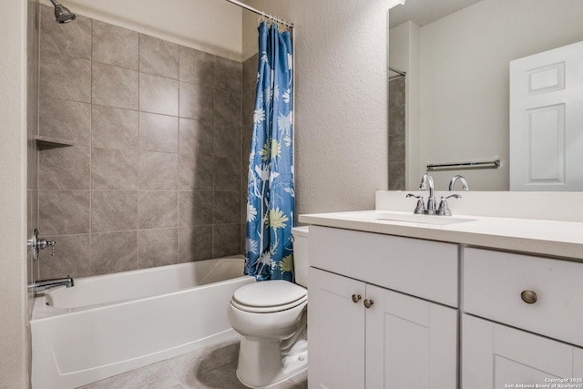 5614 Burr Blf, San Antonio, TX 78266 - full bathroom featuring vanity, shower / tub combo, toilet, and tile patterned flooring
