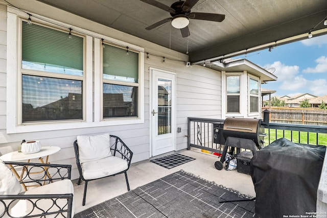 4902 Oxbow Bnd, Saint Hedwig, TX 78152 - view of patio / terrace with ceiling fan and a grill